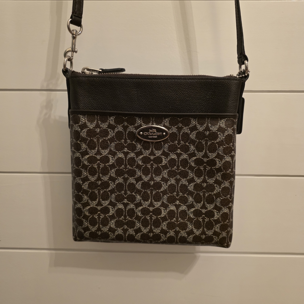 Coach Signature NS Brown Coated Canvas Swingpack Crossbody Bag